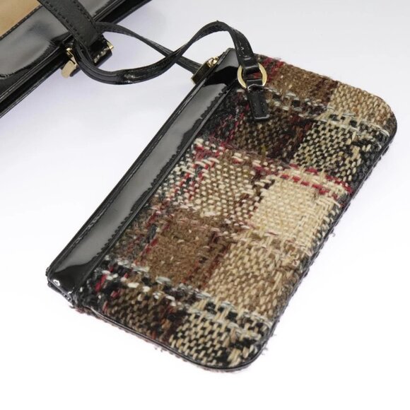 BURBERRY Nova Check Tote Bag Wool Leather Beige Black Gold - Picture 14 of 16